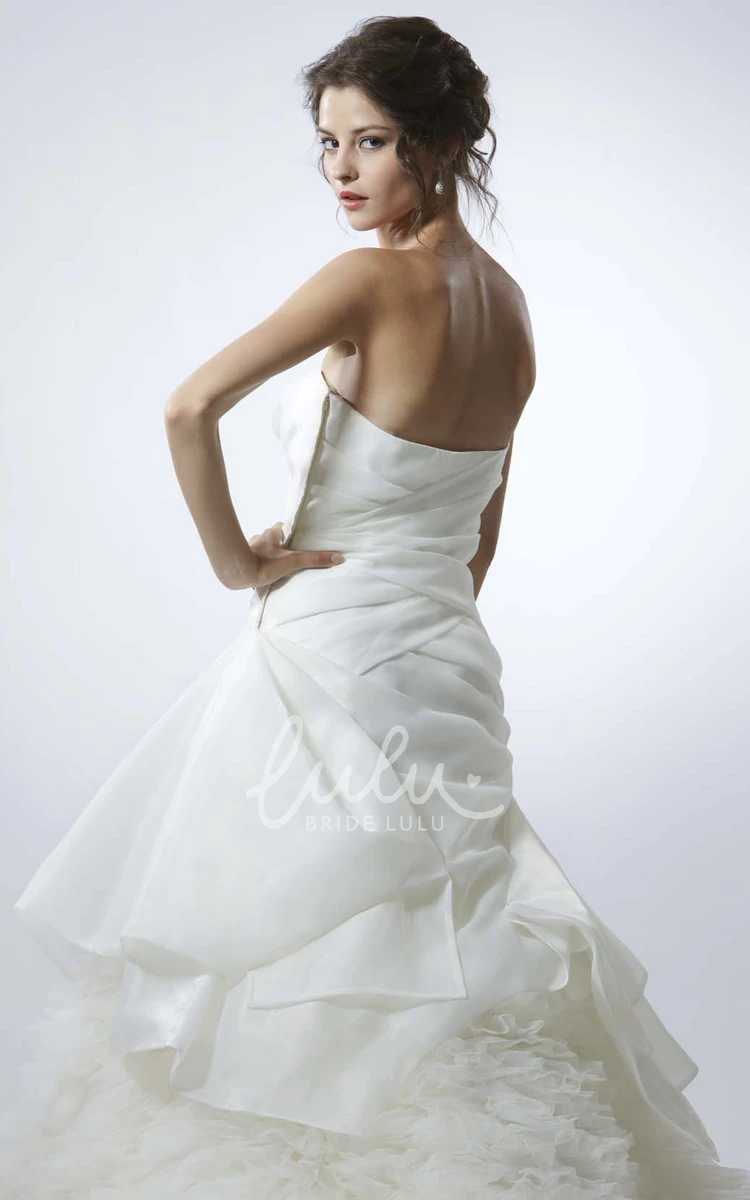 Ruffled Satin Backless Wedding Dress with Beading Unique Bridal Gown