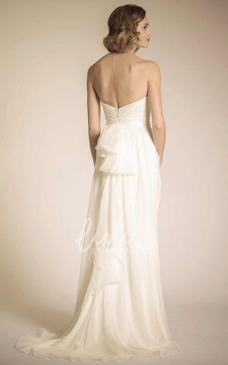 Maxi Sweetheart Chiffon Wedding Dress with Ruched Bodice V-Back and Sweep Train Beach Wedding Dress Flowy