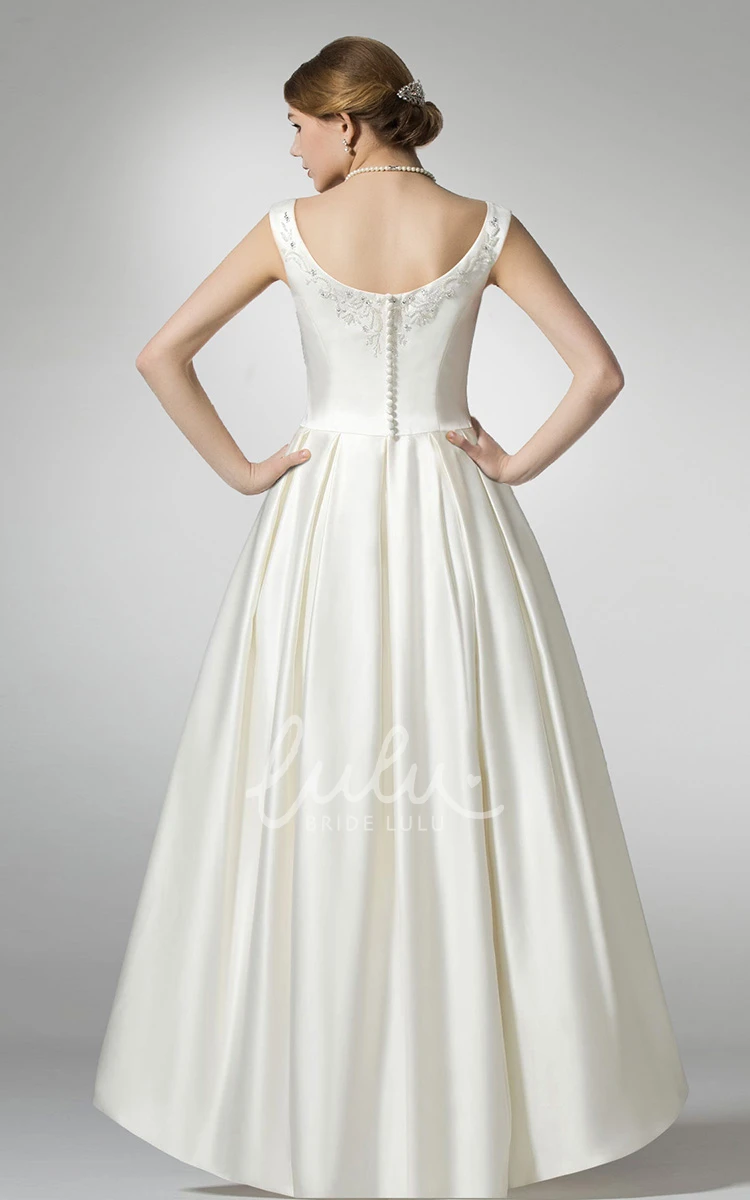 Vintage Satin High Low Wedding Dress with Straps Elegant Bridal Gown