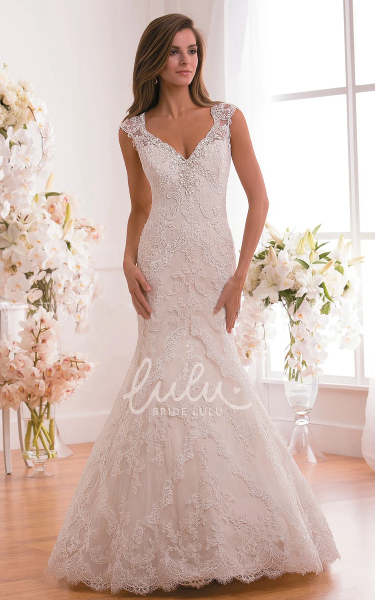 Illusion Back Cap-Sleeved Mermaid Wedding Dress with Appliques