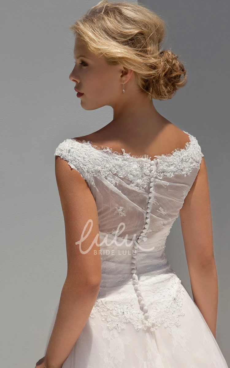 A-Line Lace Wedding Dress with Cap Sleeves and Long Scoop Neck