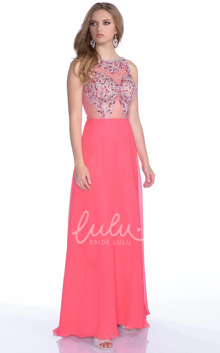 Jeweled Bodice Sleeveless A-Line Prom Dress