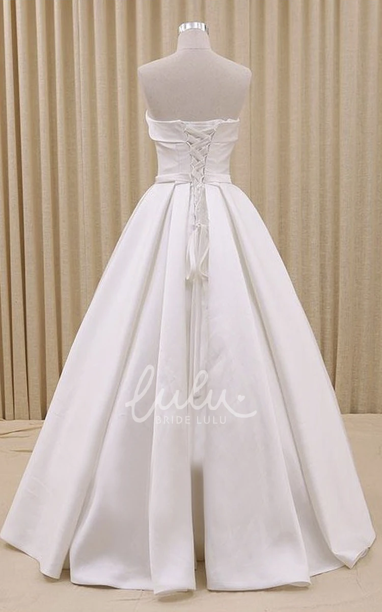 Strapless Princess Wedding Dress with Ruched Bodice Lace-up Back and Delicate Bow Belt