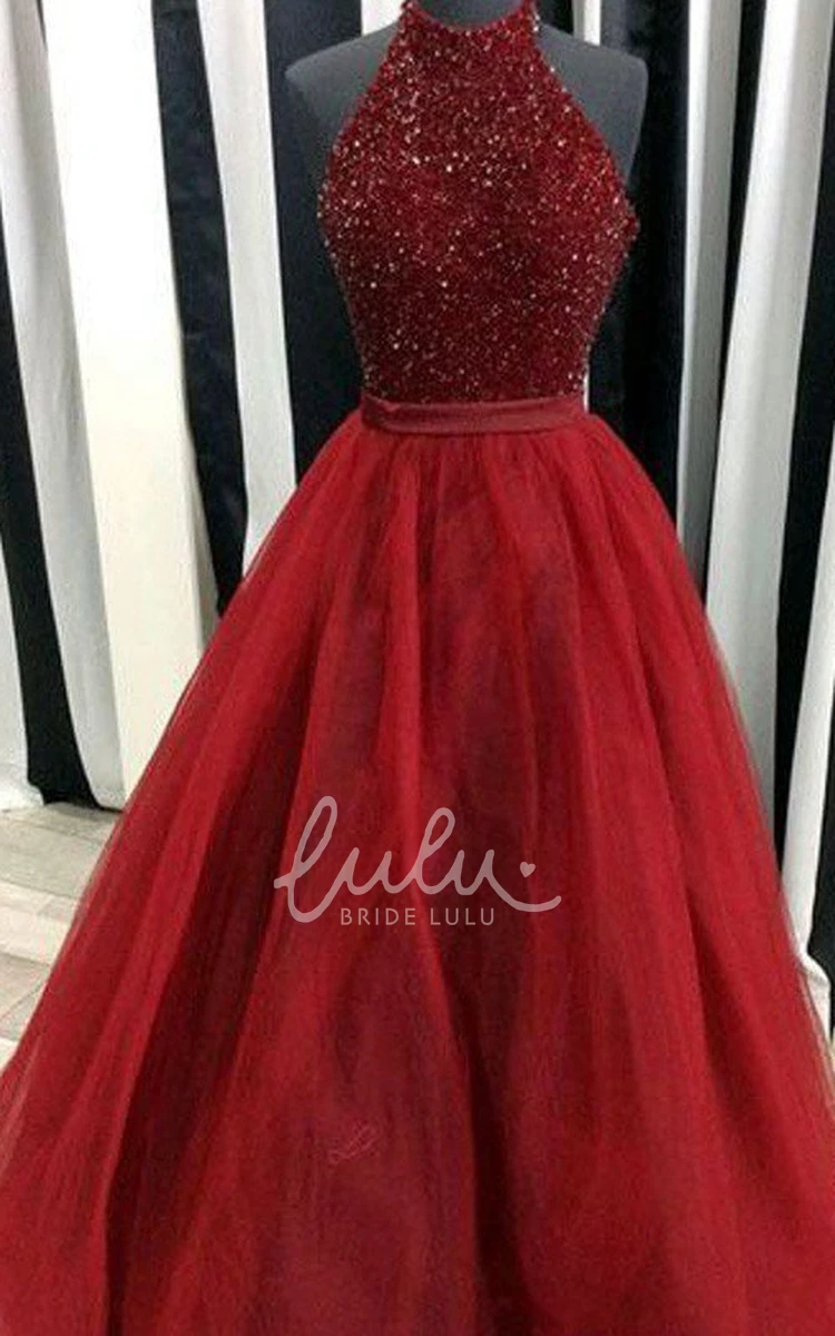 Sleeveless Ball Gown Halter Sequins Dress Floor-length Unique