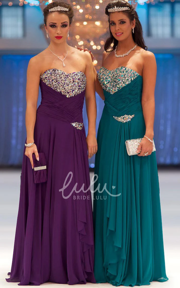 Sheath Beaded Chiffon Prom Dress With Pleats Floor-Length Sweetheart Sleeveless