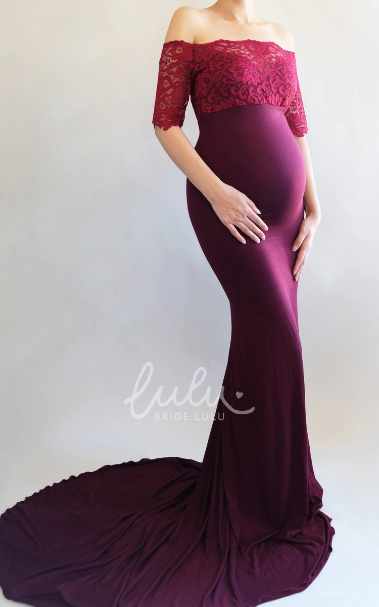 Half Sleeve Empire Maternity Bridesmaid Dress with Court Train