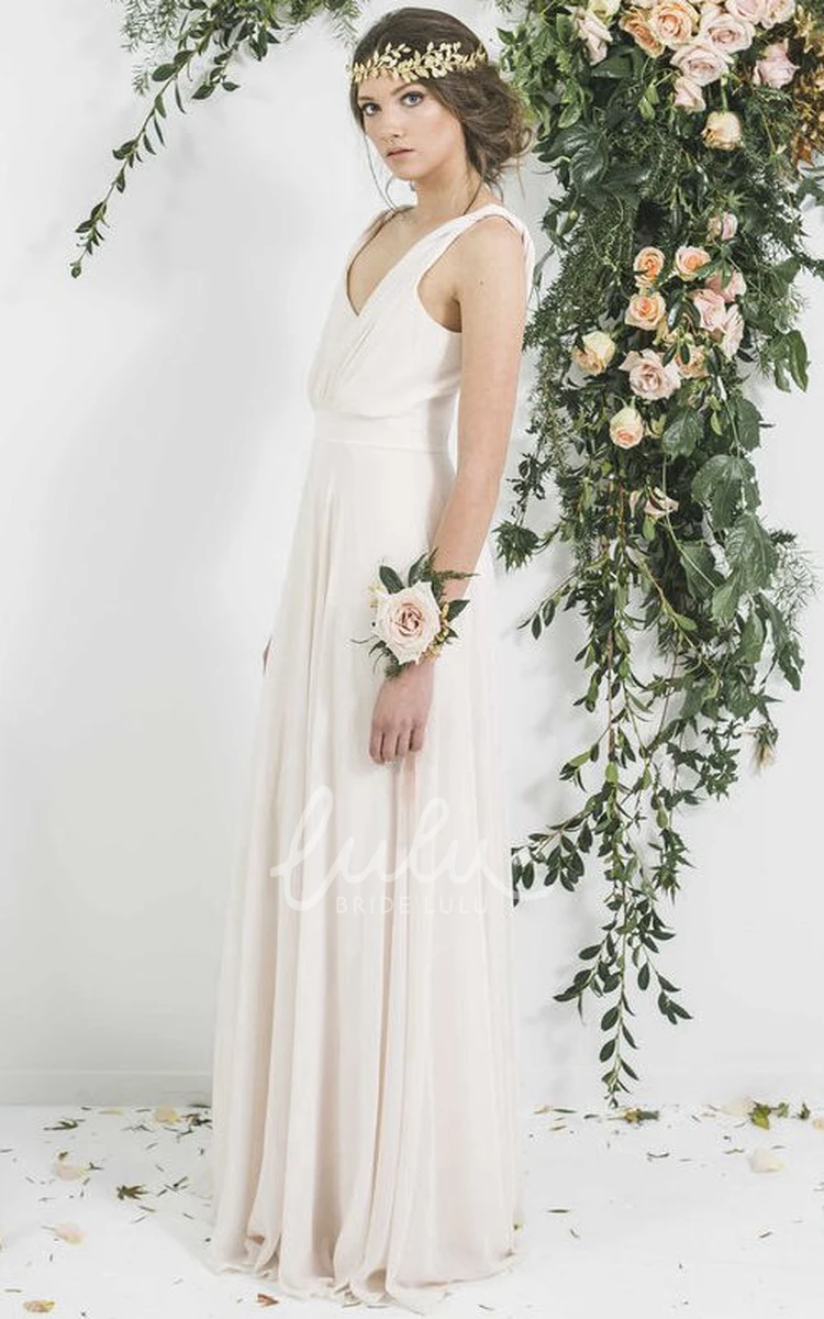 Pleated V-Neck Chiffon Bridesmaid Dress with Floor-Length Hem