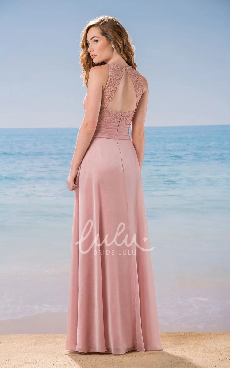 High-Neck A-Line Gown with Front Slit and Keyhole Back Keyhole Back High-Neck A-Line Gown with Front Slit