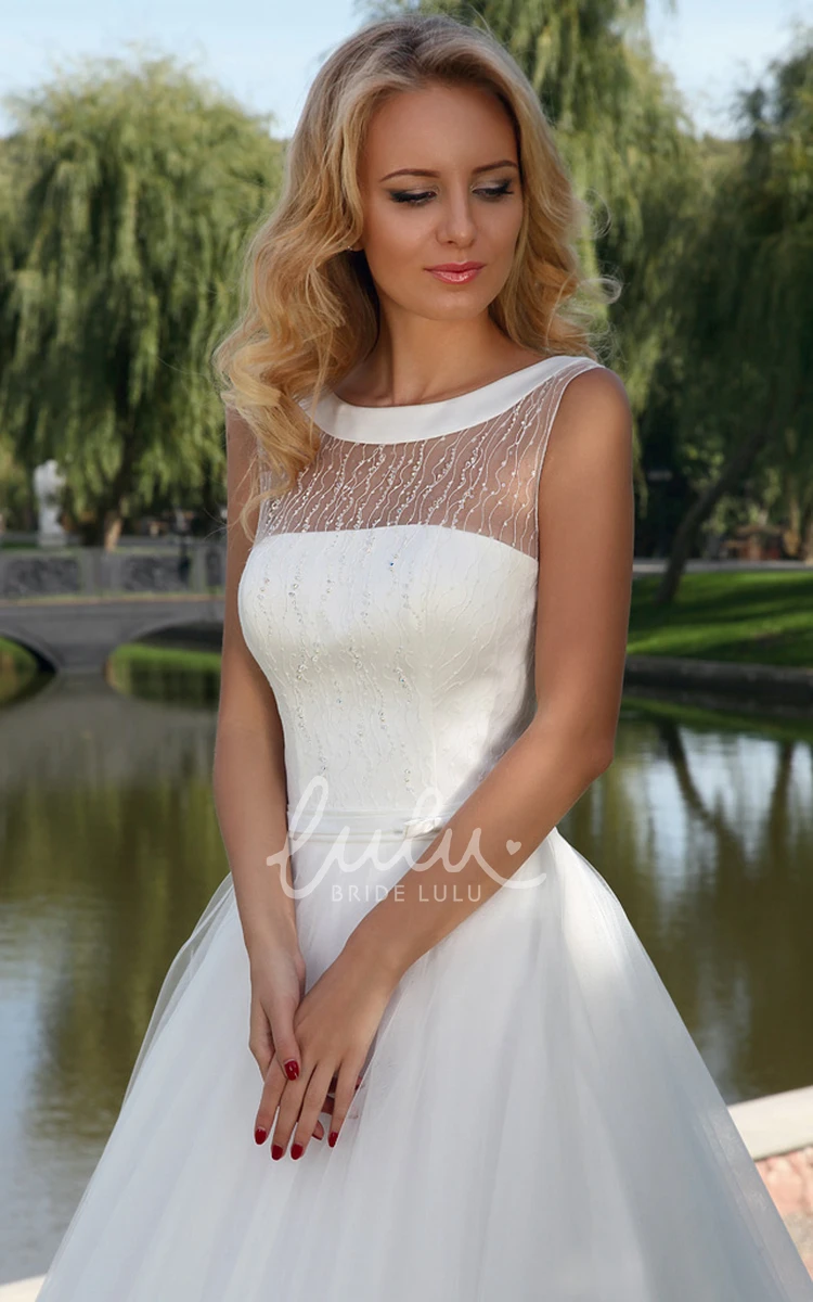 Sleeveless A-Line Tulle Wedding Dress with Beading and Corset Back Elegant Bridal Gown