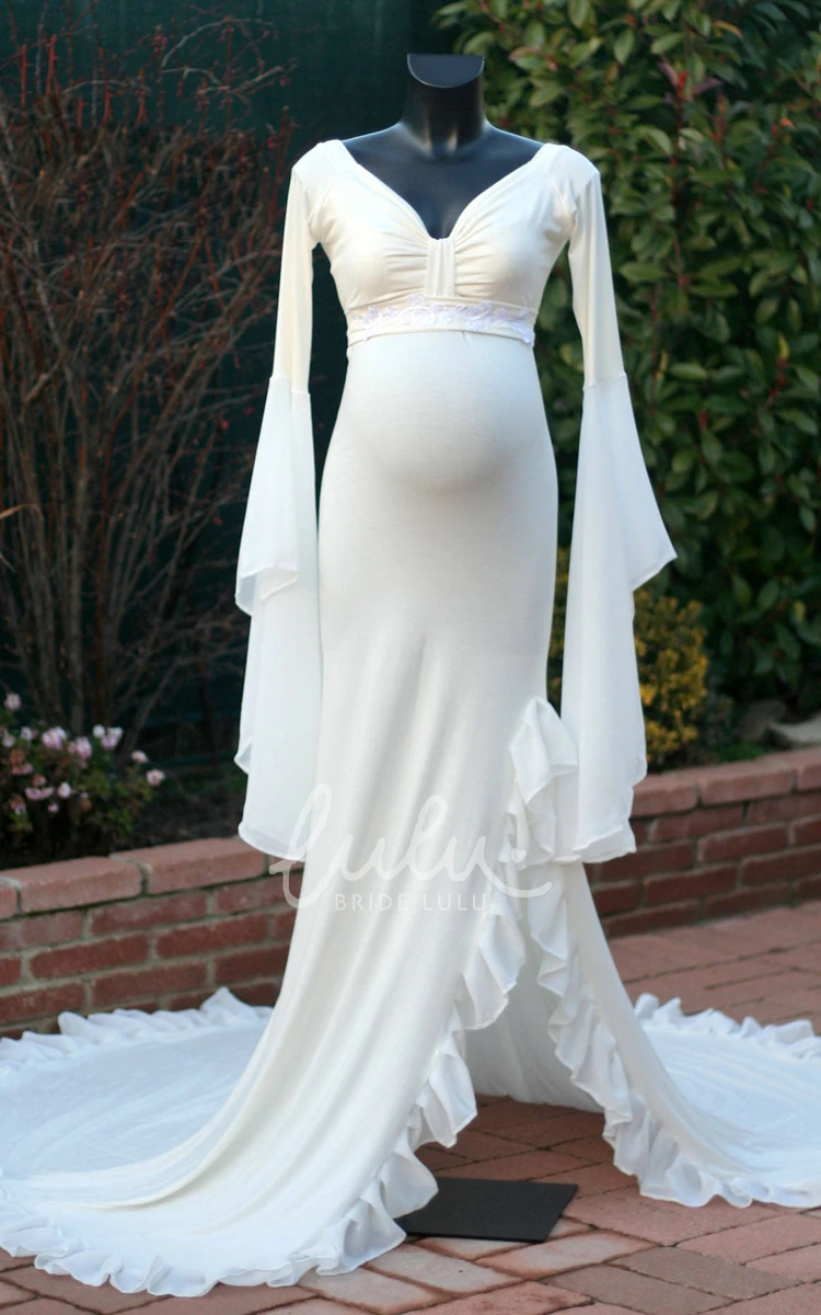 Court Train Empire Maternity Wedding Dress in Sheath Style