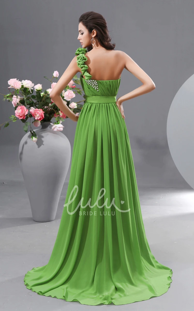 Chiffon A-Line Prom Gown with Crystal Details Modern One Shoulder