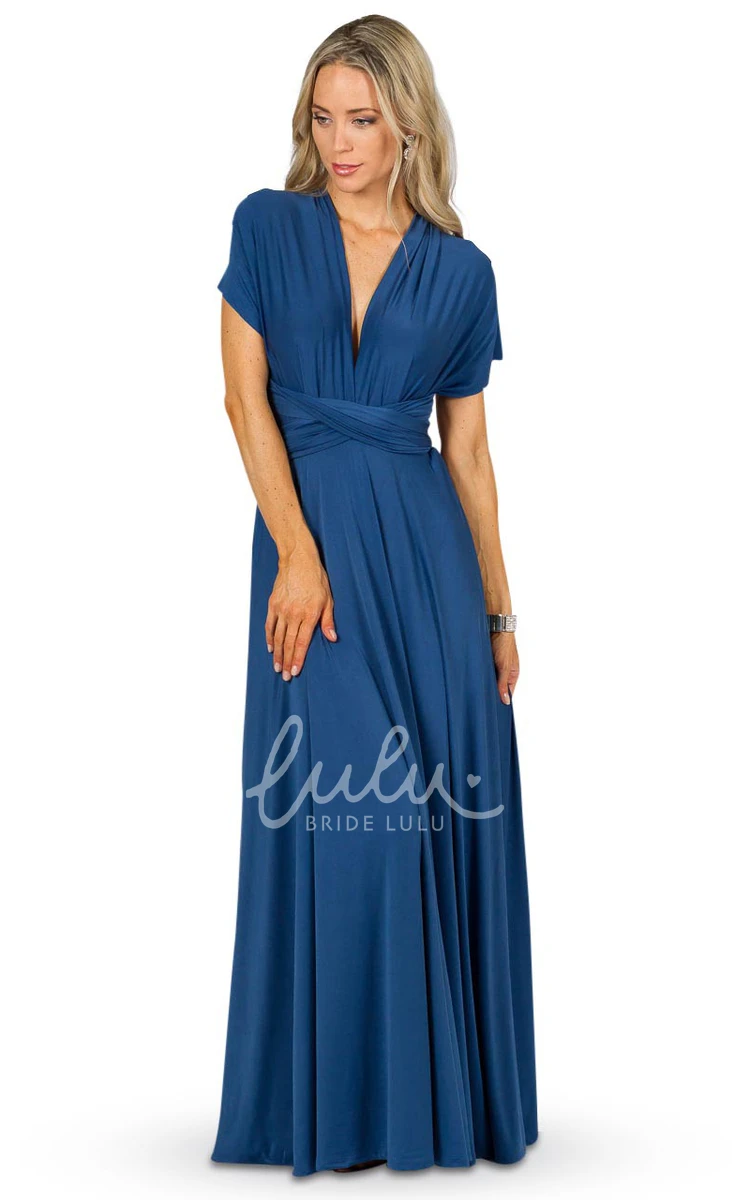 V-Neck Chiffon Bridesmaid Dress with Bow A-Line Floor-Length Pleated