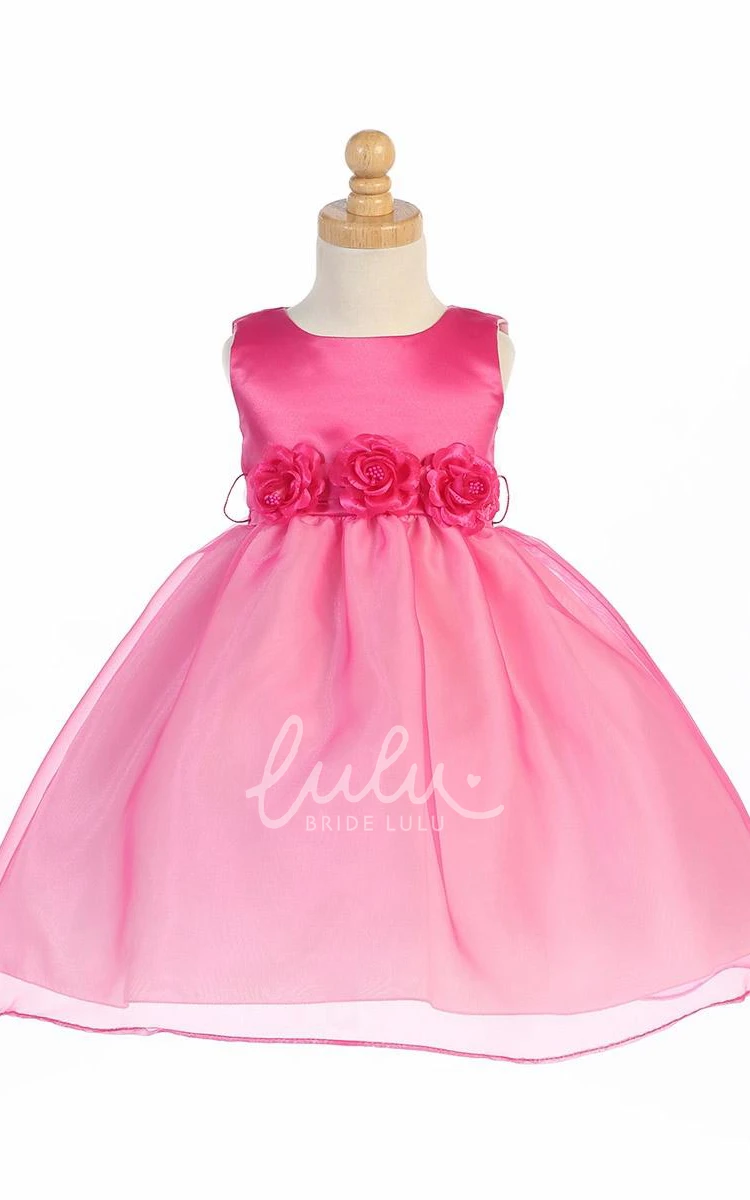 Sleeveless Organza & Satin Tiered Flower Girl Dress Elegant