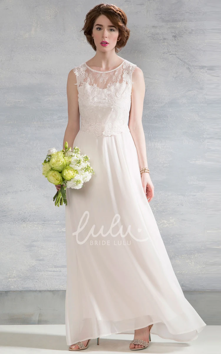 Sleeveless Chiffon Wedding Dress with Illusion Scoop Neckline