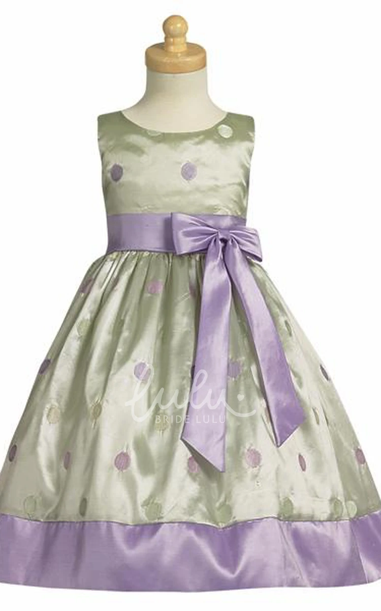 Flower Girl Dress Tea-Length Taffeta Bowed Sleeveless 2024 Elegant