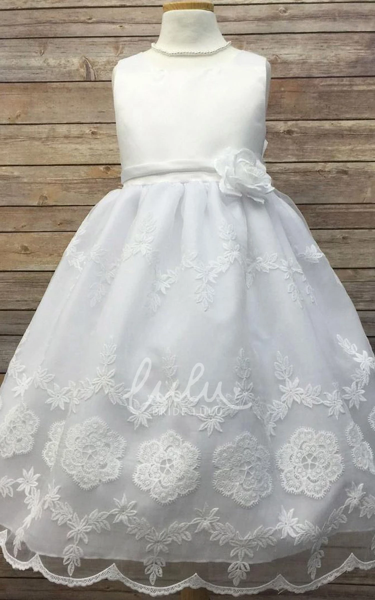 Organza Floral Tea-Length Flower Girl Dress with Embroidery Unique Bridesmaid Dress