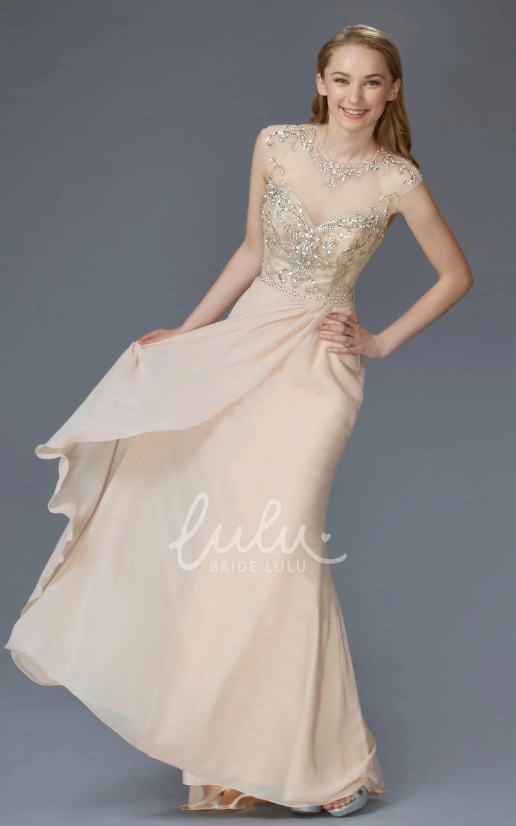 Chiffon Cap-Sleeve Sheath Dress with Beading and Lace Unique Prom Dress