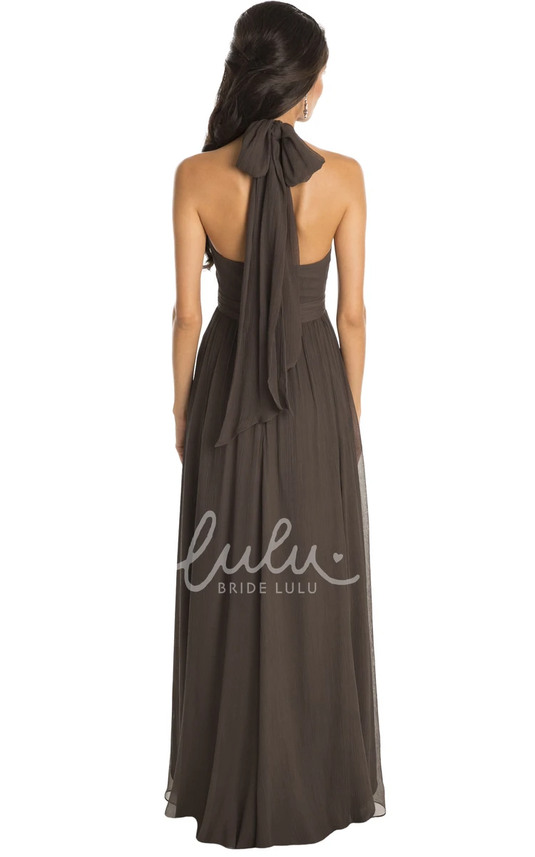 Halter Ruched Chiffon Bridesmaid Dress in Muti-Color High-Low Style