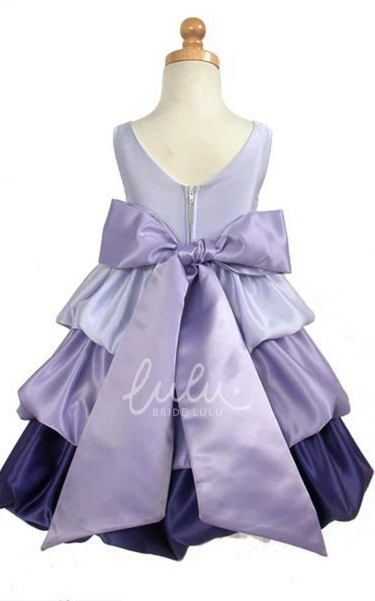 Sleeveless Satin Tiered Tea-Length Dress for Flower Girls Bridesmaid Dress