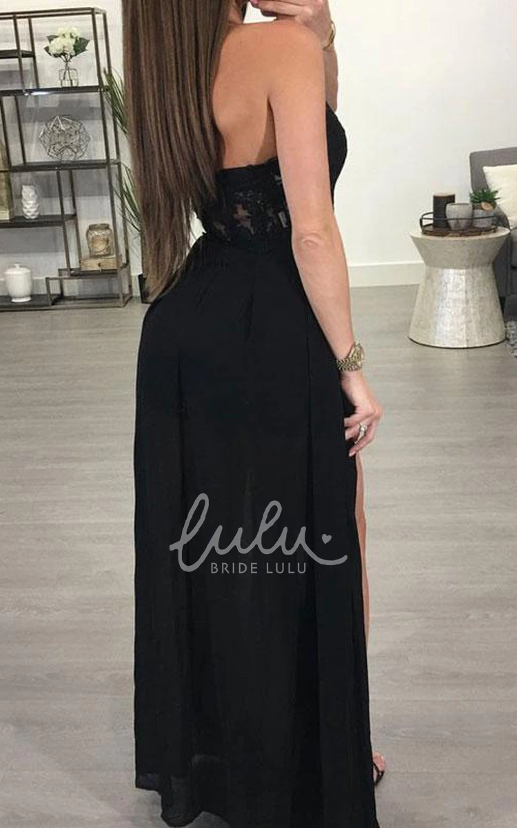 Chiffon Lace Open Back Evening Dress A-Line Sleeveless Formal Dress