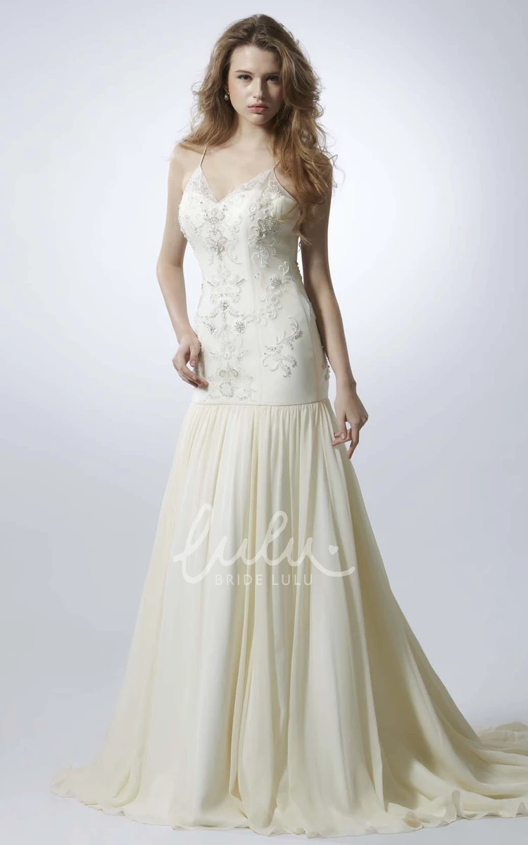 Sleeveless Beaded Chiffon Wedding Dress with Backless Style and Pleats A-Line Elegance