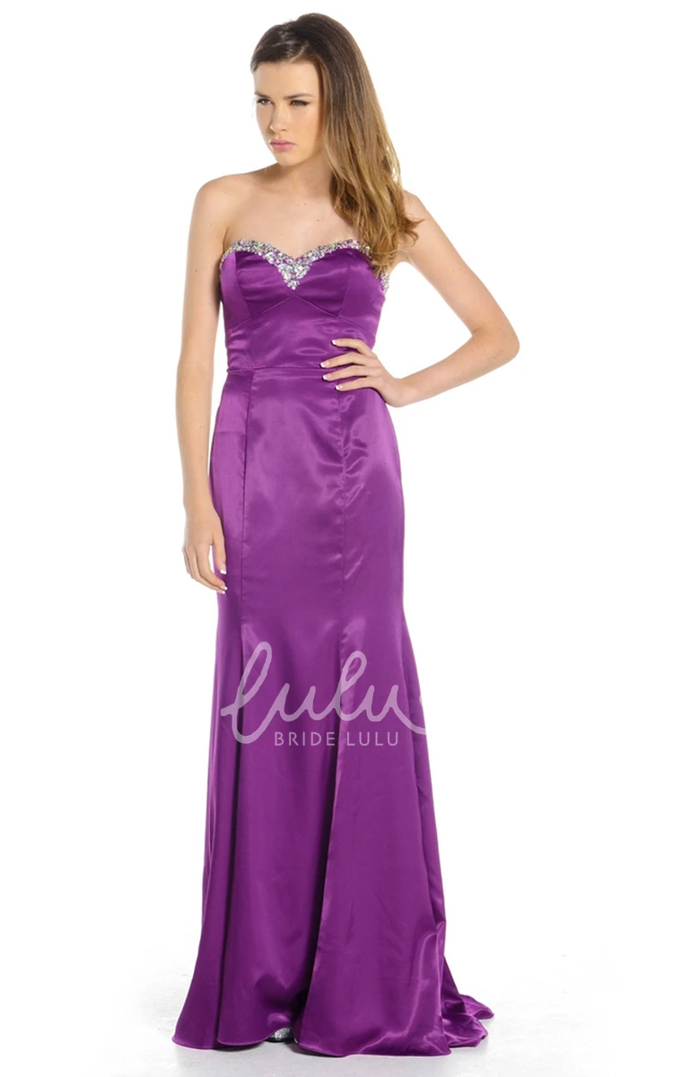 Sweetheart Floor-Length Satin Prom Dress with Beading Modern Sheath Sleeveless