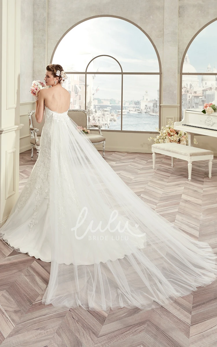 Sheath Wedding Dress with Mermaid Style Sweetheart Detachable Train Flowy