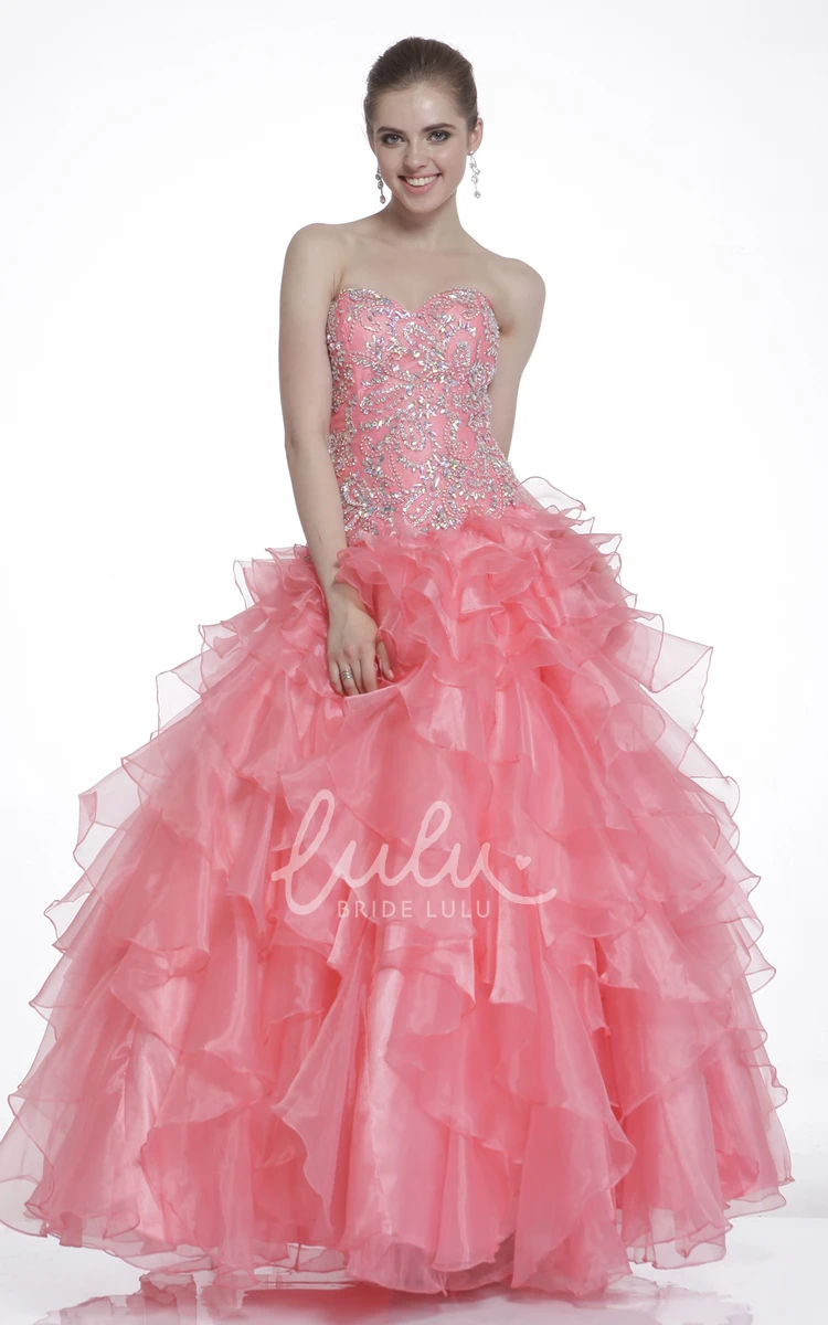 Ankle-Length Organza Ball Gown with Sweetheart Neckline Beading and Ruffles