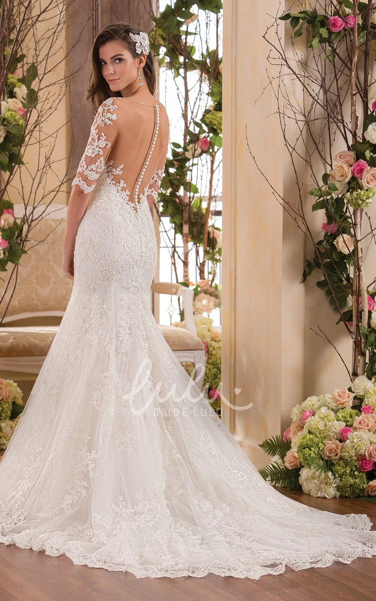 Illusion Appliqued Mermaid Wedding Dress with Half Sleeves