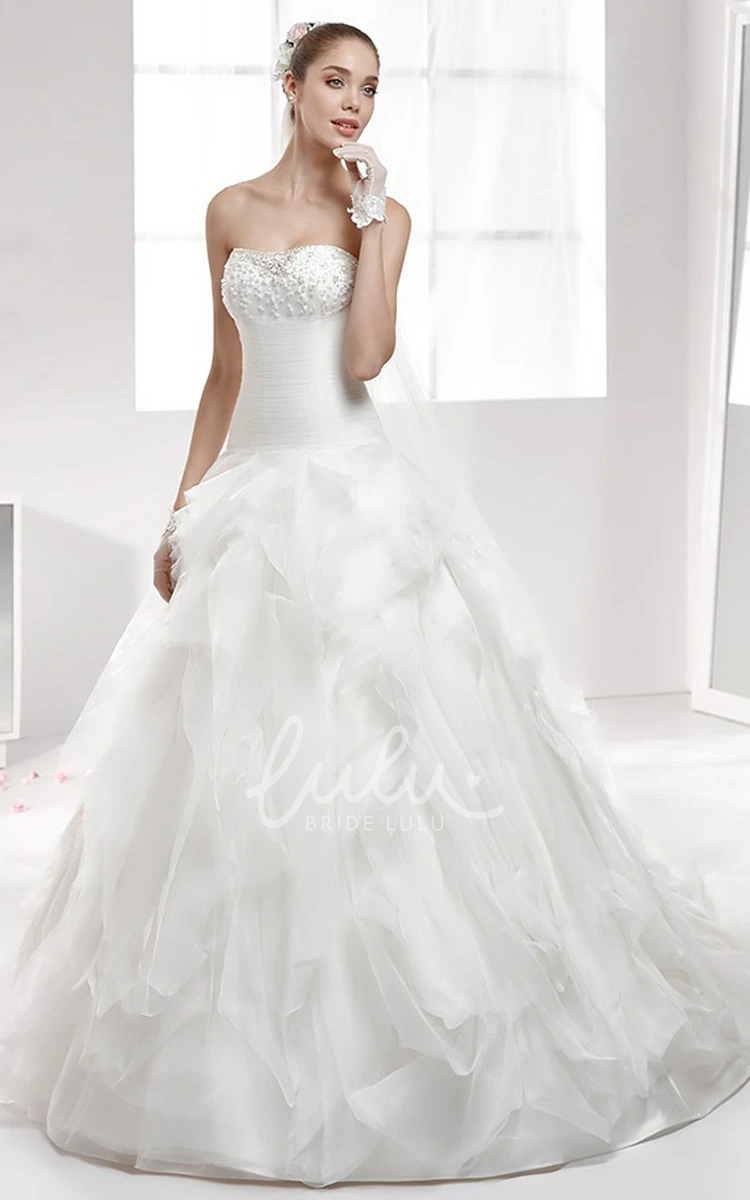 Beaded Bust Ruffled Skirt Wedding Dress with Strapless Design