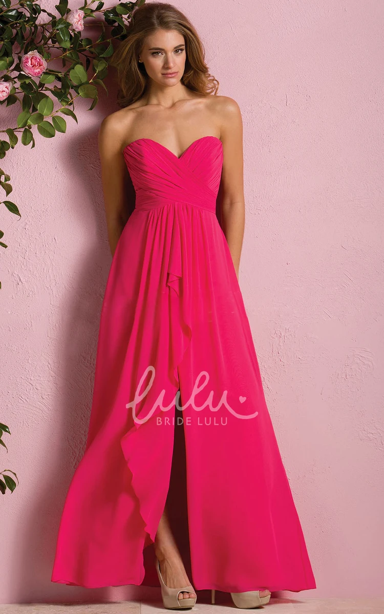 A-Line Sweetheart Bridesmaid Dress with Ruffles and Front Slit