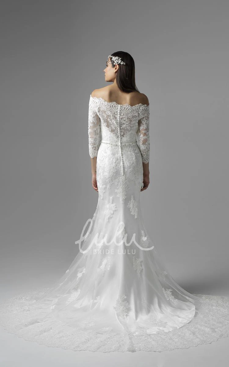 V-Neck Lace Trumpet Wedding Dress with Court Train Sleeveless and Deep-V Back