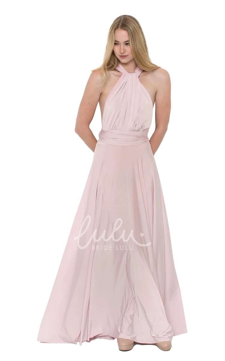 V-Neck Ruched Chiffon Bridesmaid Dress Floor-Length Sleeveless Convertible Multi-Color