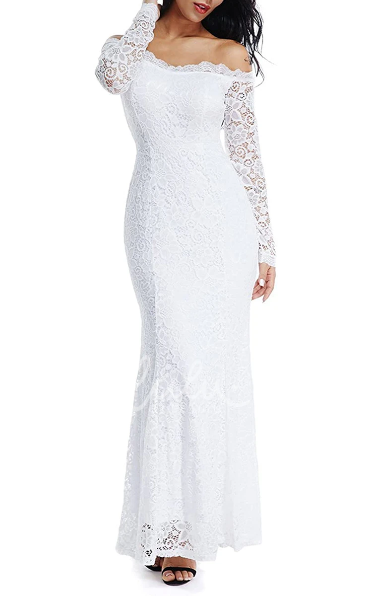 Long Sleeve Mermaid Prom Dress with Off-the-shoulder Lace Elegant Evening Gown