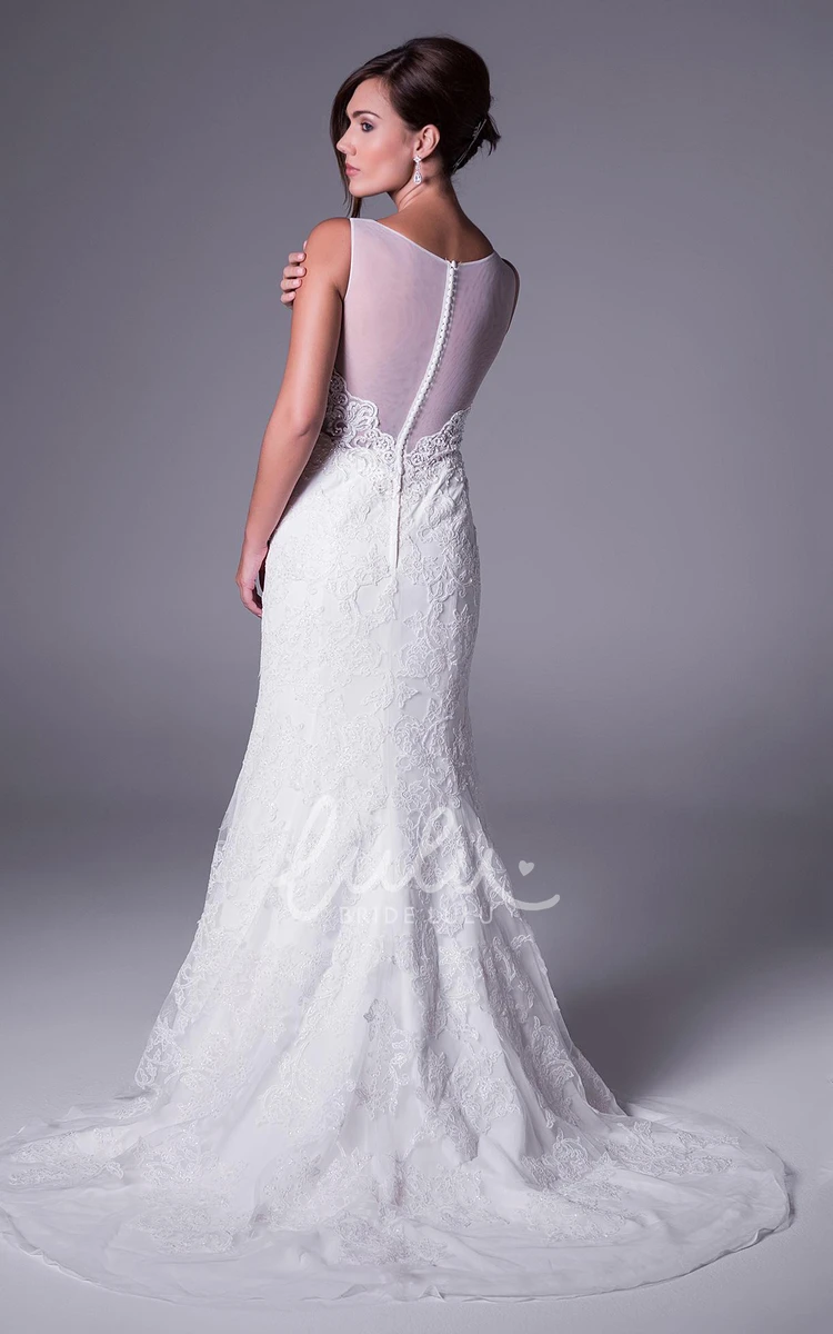 Sleeveless Sheath Appliqued Lace Wedding Dress with Floor-Length