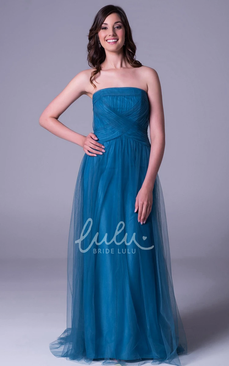 Ruched Tulle Strapless Bridesmaid Dress with Zipper Elegant Bridesmaid Dress