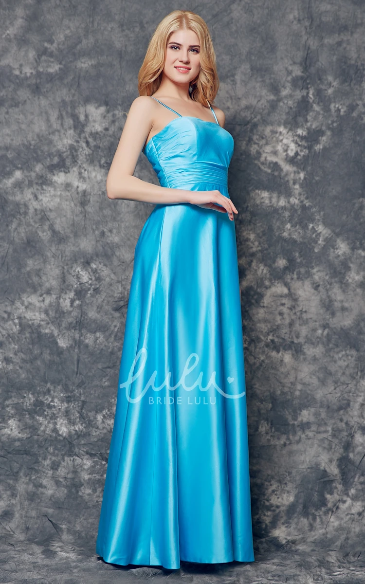 Spaghetti Strap Satin Bridesmaid Dress with Ruched Waist