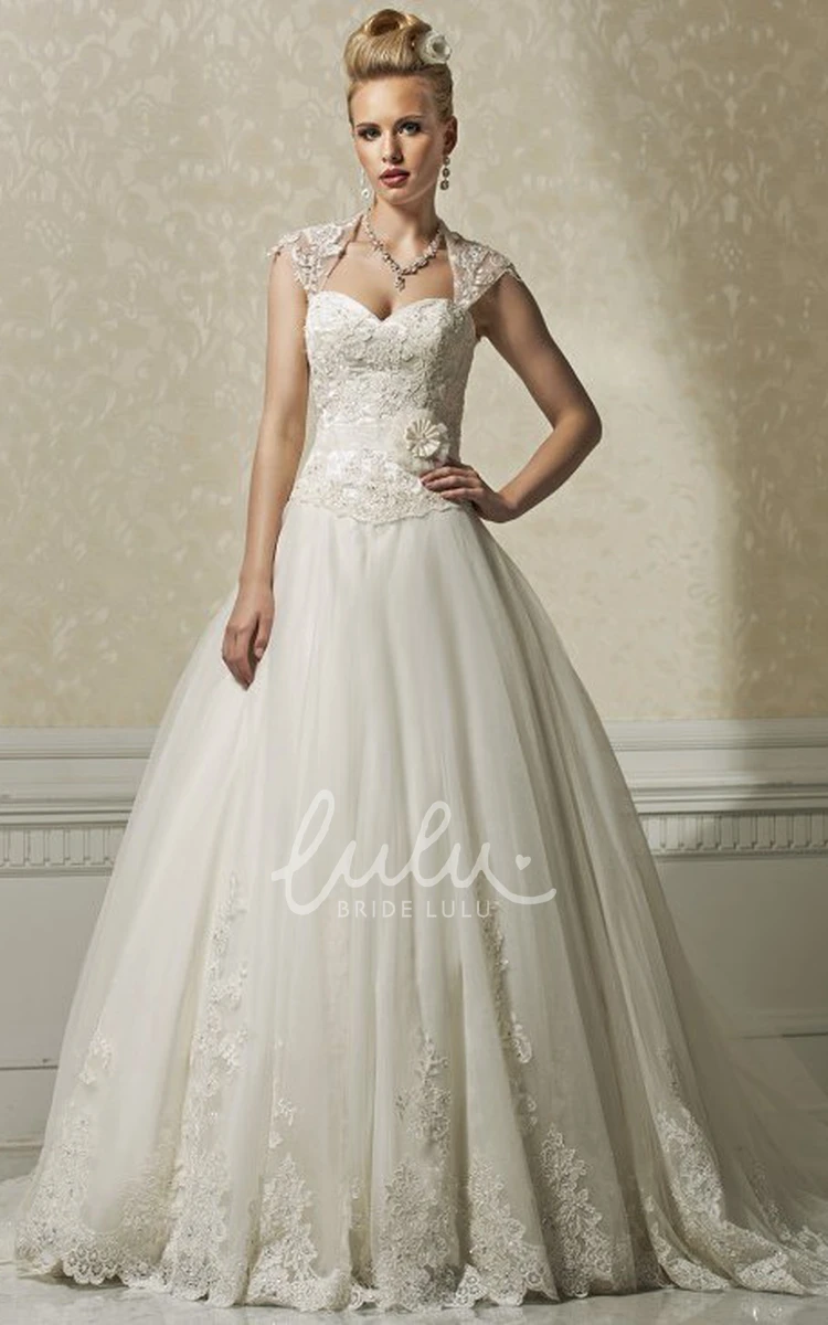 Sleeveless Lace&Tulle A-Line Wedding Dress with Flower