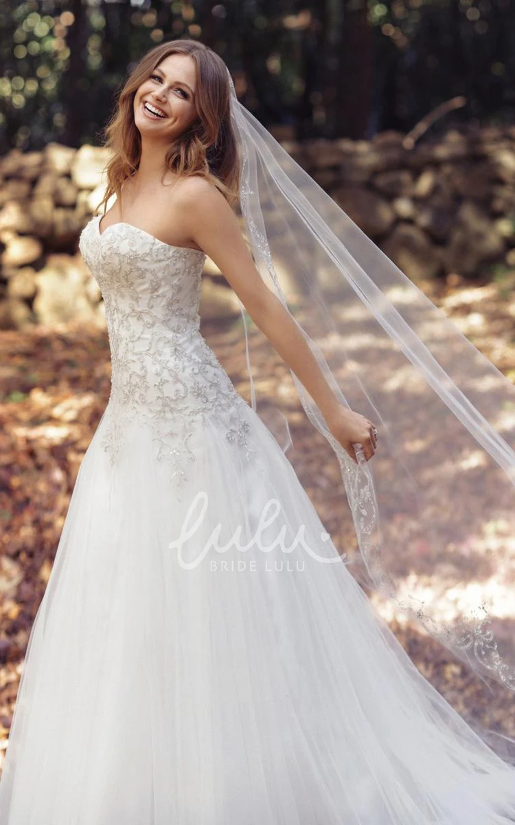 Long Tulle Wedding Dress with Corset Back and Crystal Detailing Sweetheart A-Line Dress