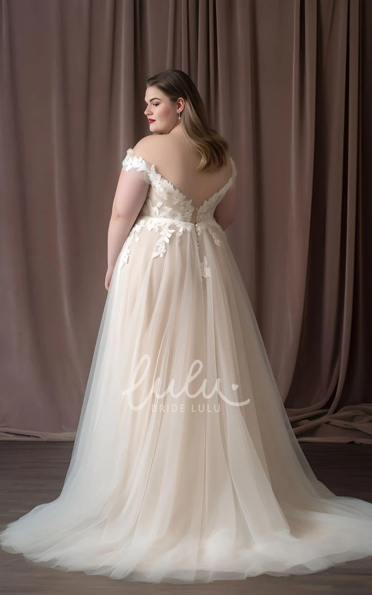 Plus Size A-Line Tulle Wedding Dress Elegant Sweep Train Romantic