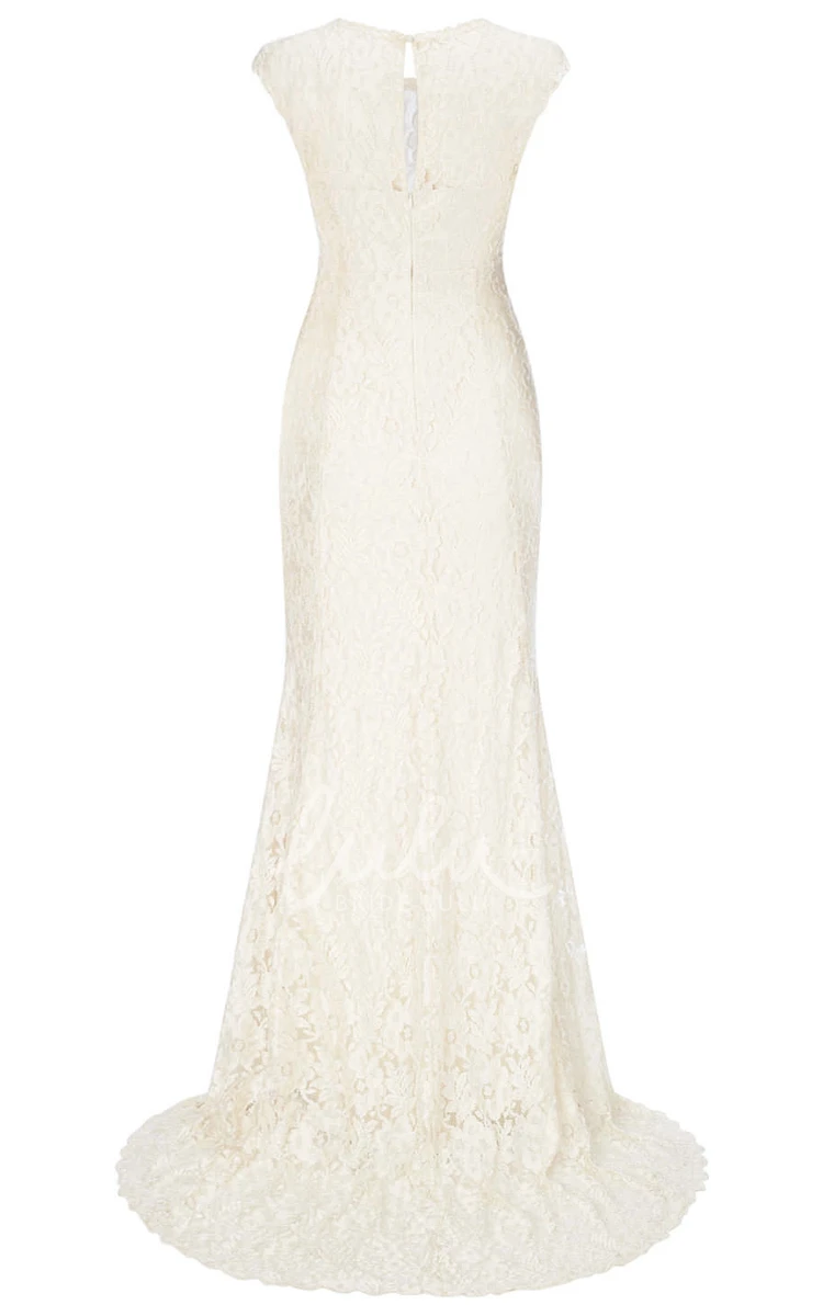 Jewel Lace Wedding Dress with Sweep Train Maxi Appliqued