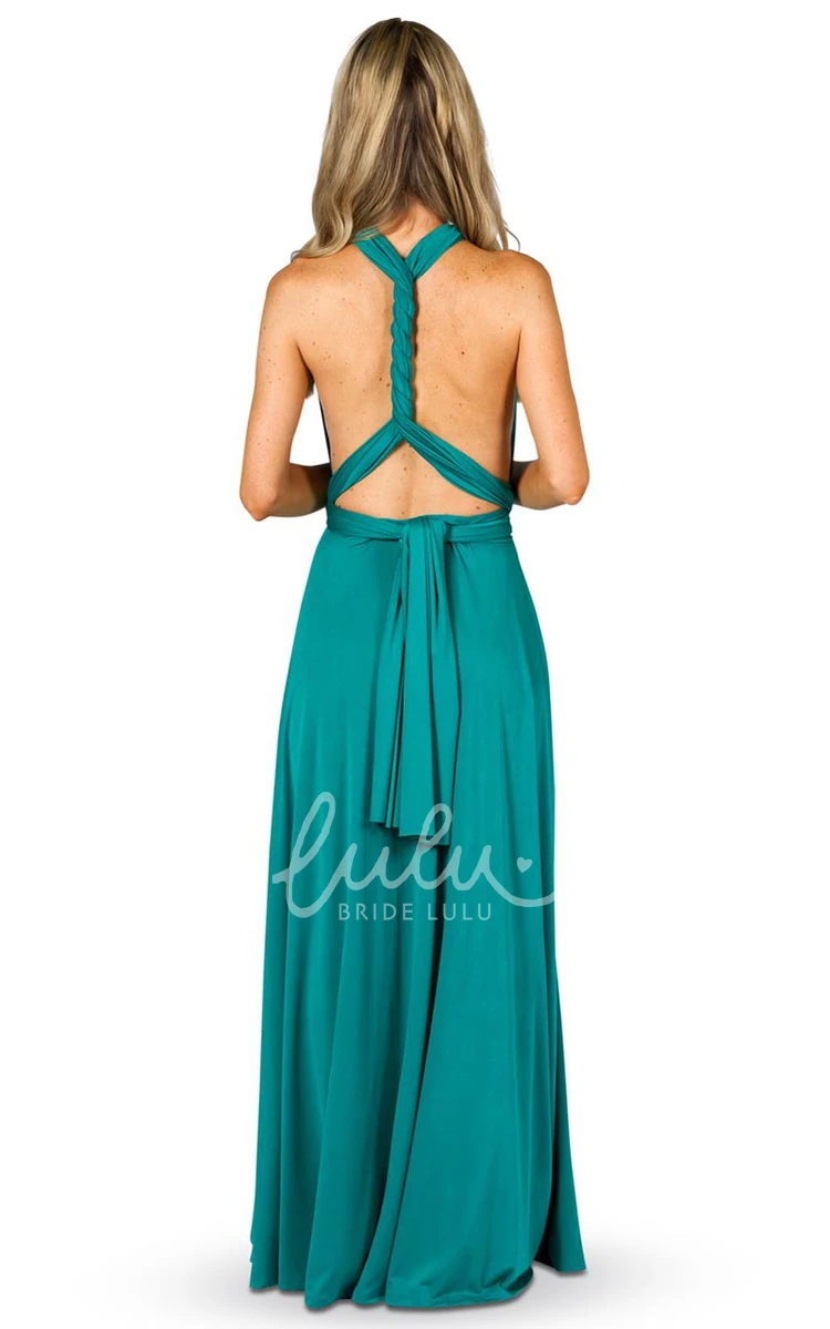 Ruched Halter Convertible Bridesmaid Dress with Straps Maxi Length