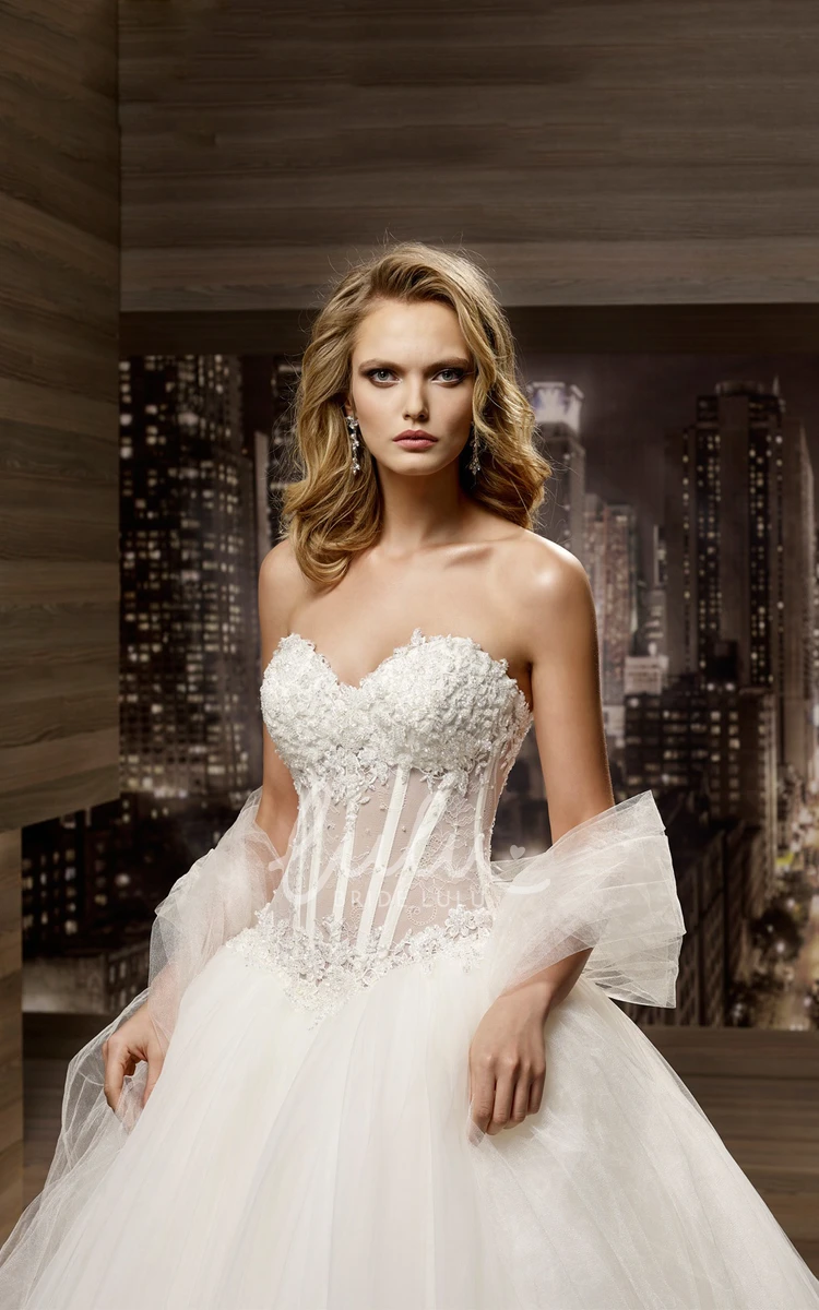 Lace Illusion Corset A-Line Bridal Gown with Sweetheart Neckline and Brush Train