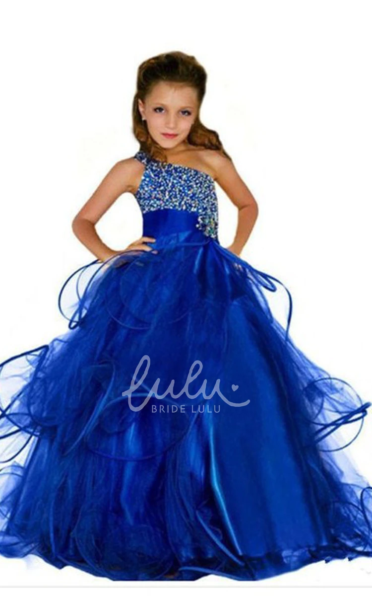 One-Shoulder Ruffle Flower Girl Dress Ball Gown Style