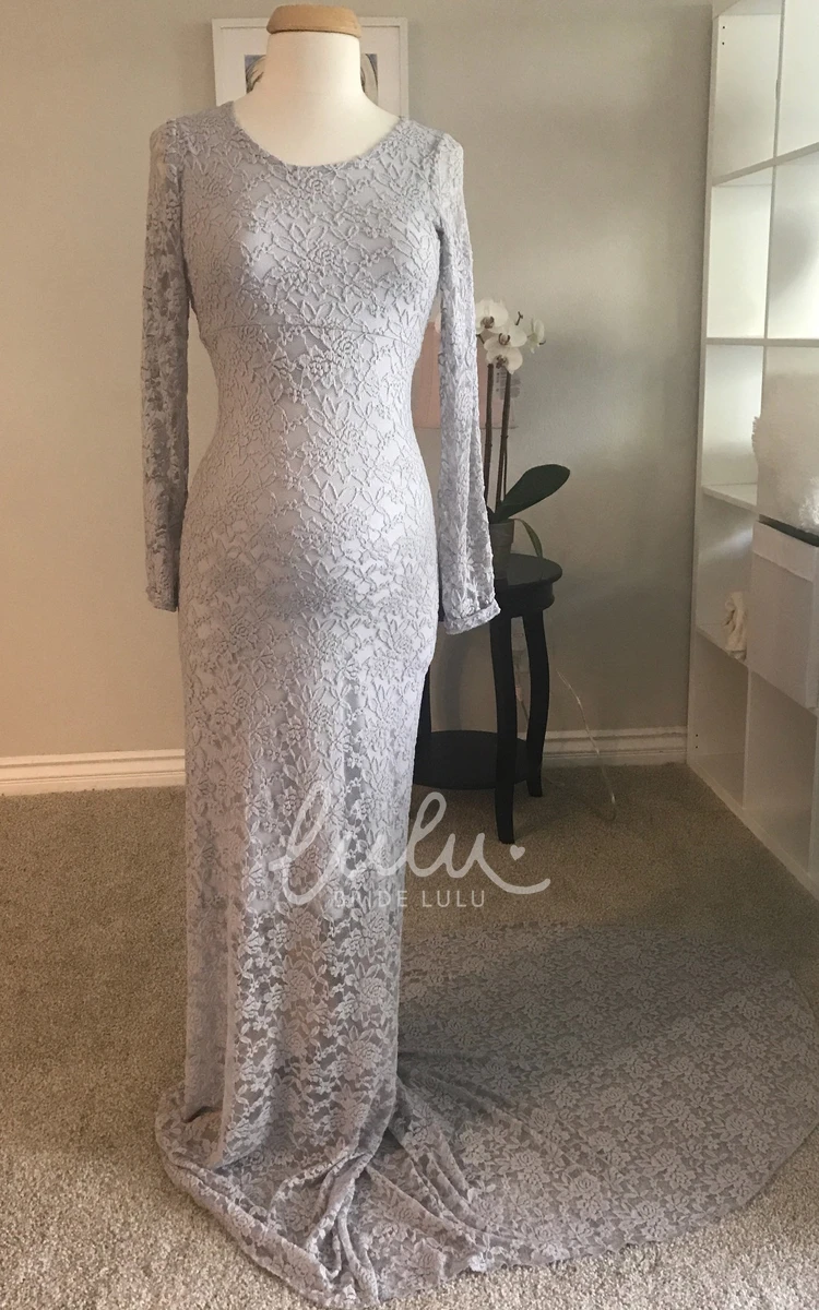 Sheath Lace Bateau Long Sleeve Maternity Dress with Lace Details