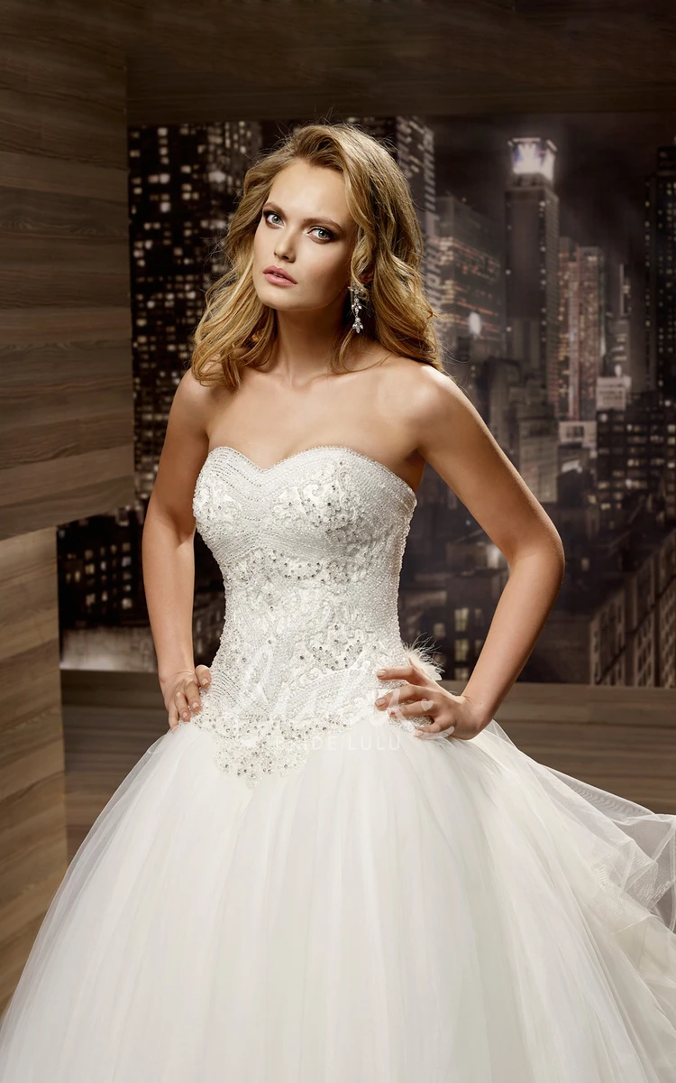 Beaded Bodice A-line Wedding Gown with Lace-Up Back Glamorous Bridal Dress