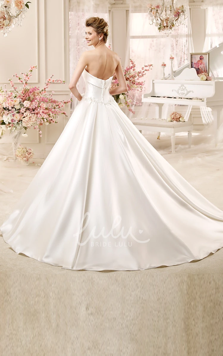 Satin Lace Belt A-line Wedding Dress with Pleated Skirt Modern Bridal Gown