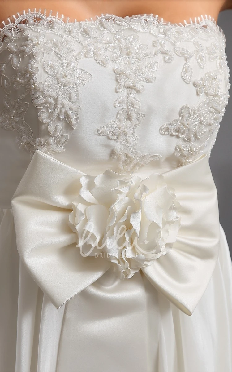 High-Low Lace Wedding Dress with Sweetheart Bodice and 3D Flower