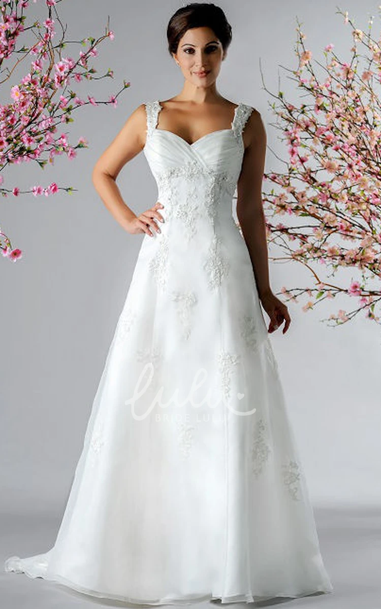 A-Line Tulle Bridal Gown with Criss Cross Top and Applique Straps