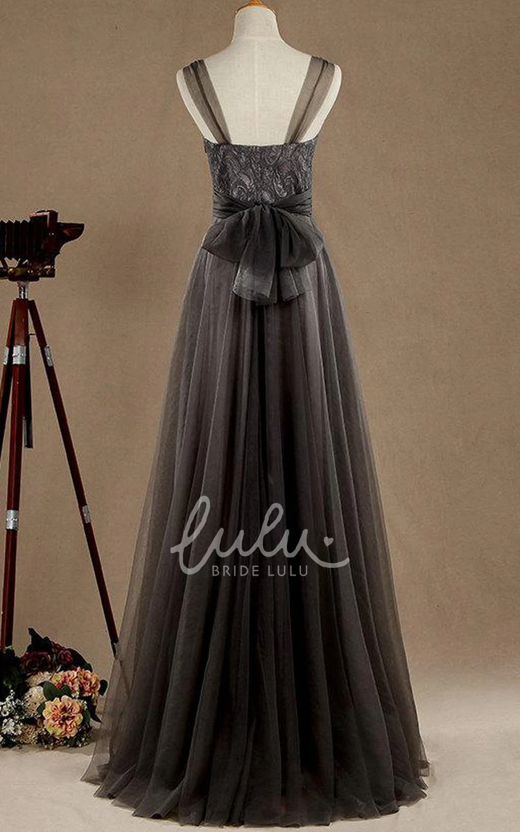 Long Beaded Tulle&Satin Prom Dress